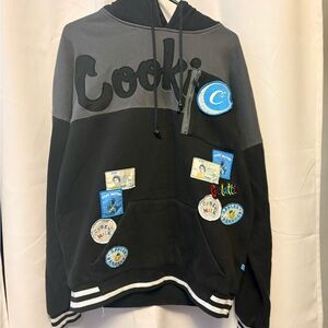 Cookies Men's XL Sf Berner Award Tour Black and Gray Hoodie with Patches